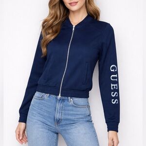 Sz M GUESS Women's Navy Blue Bomber Jacket